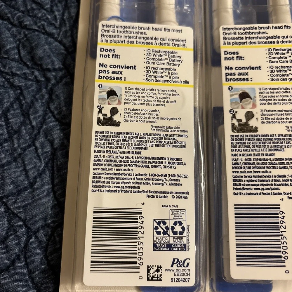 New Lot Of 2 Oral-B 3 Pks (6) Charcoal Replacement Tooth Brush Heads Whitening